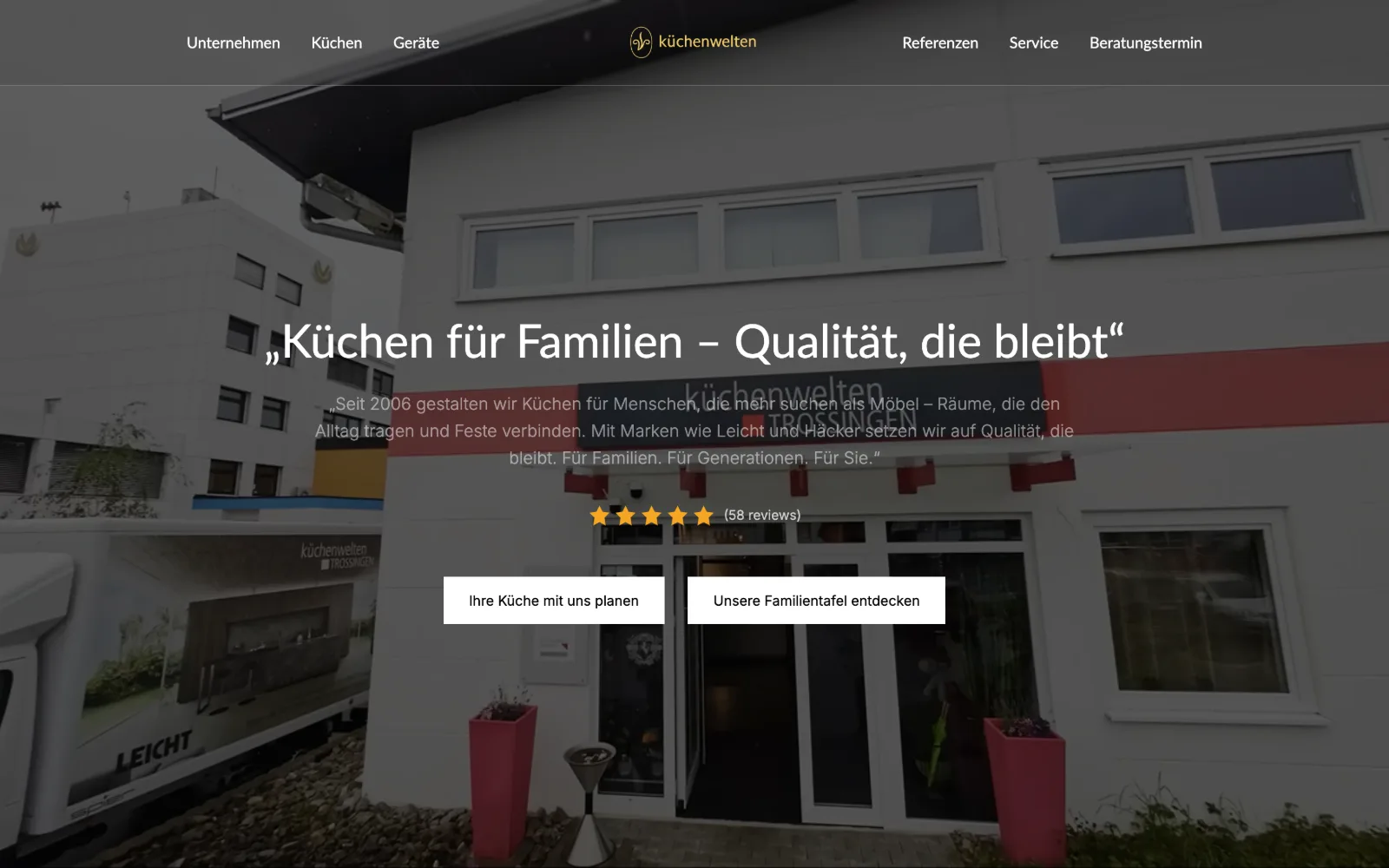 Küchenwelten Trossingen website with kitchen showroom and appointment booking