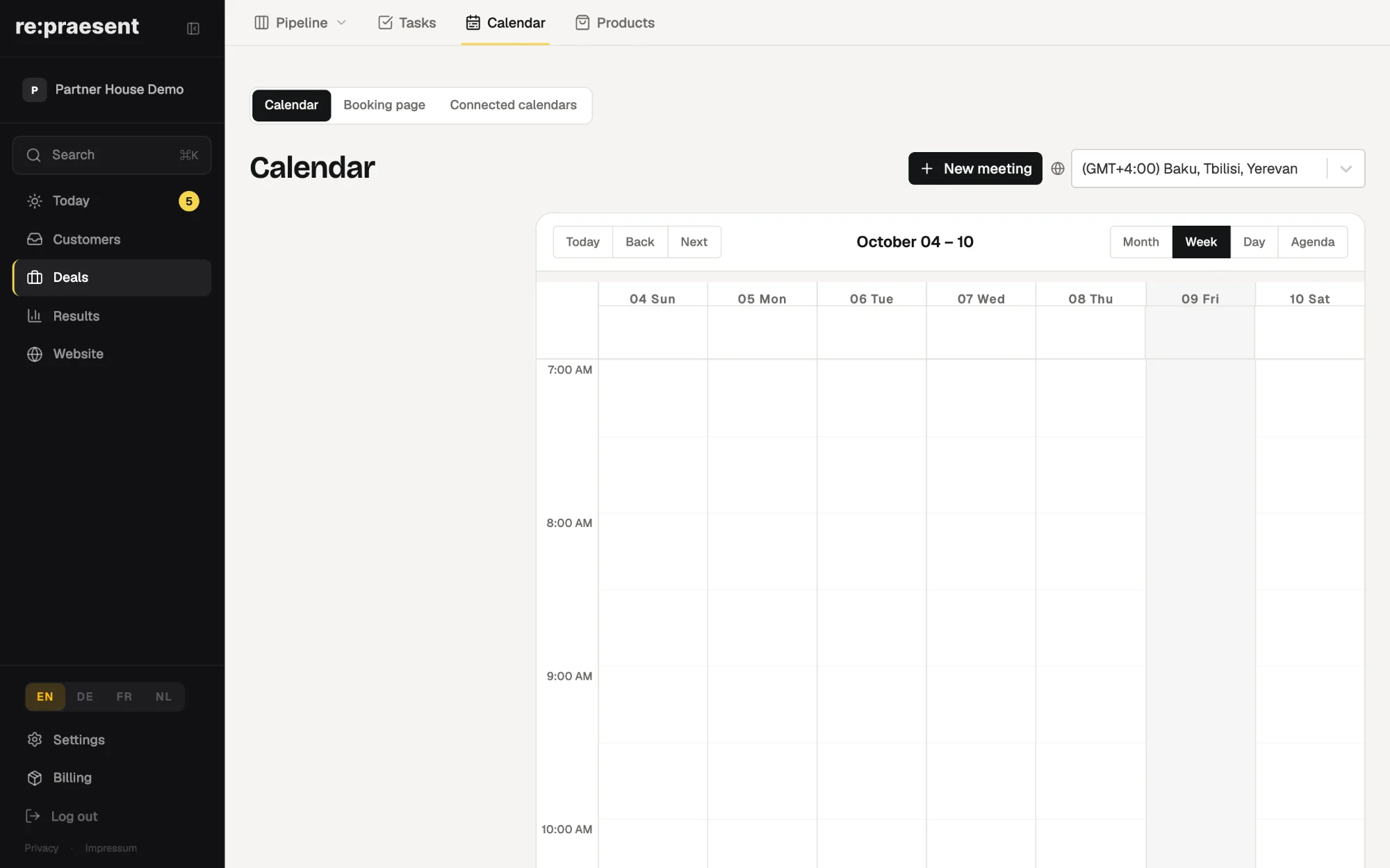 The calendar in re:praesent with Google, Microsoft and booking calendars side by side.