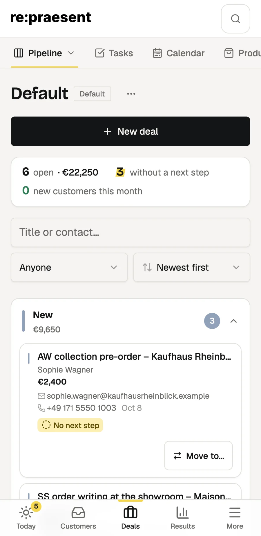 The deals board on a phone, as each shop sees it